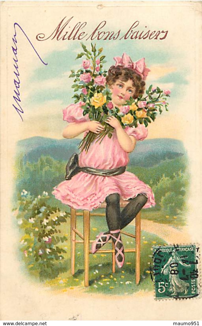 FANTAISIE CARTE GAUFFREE ENFANT FILLE FLEURS - Altri & Non Classificati