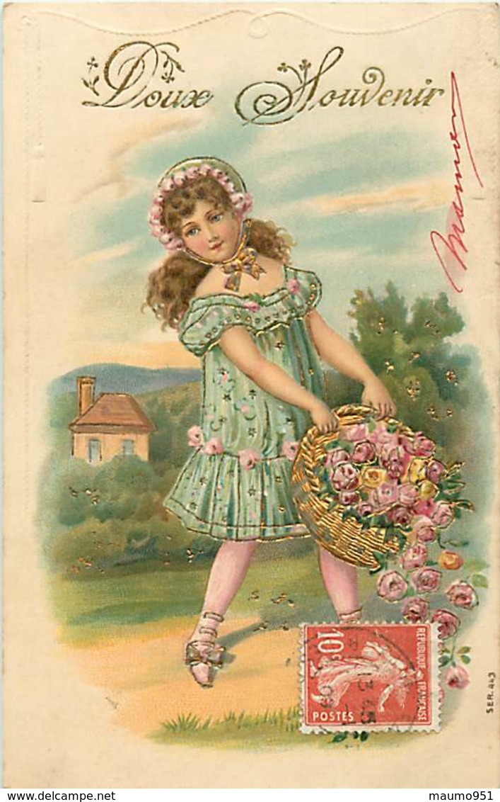 FANTAISIE CARTE GAUFFREE ENFANT FILLE FLEURS - Altri & Non Classificati