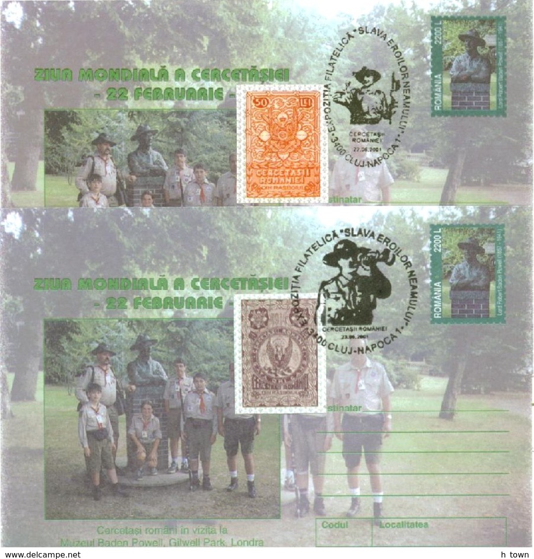 6230  Baden Powell: 2 PAP Avec Oblit. Temp. Scout 2001  Scout Special Cancels On Stationery Covers: Gilwell Park, London - Lettres & Documents