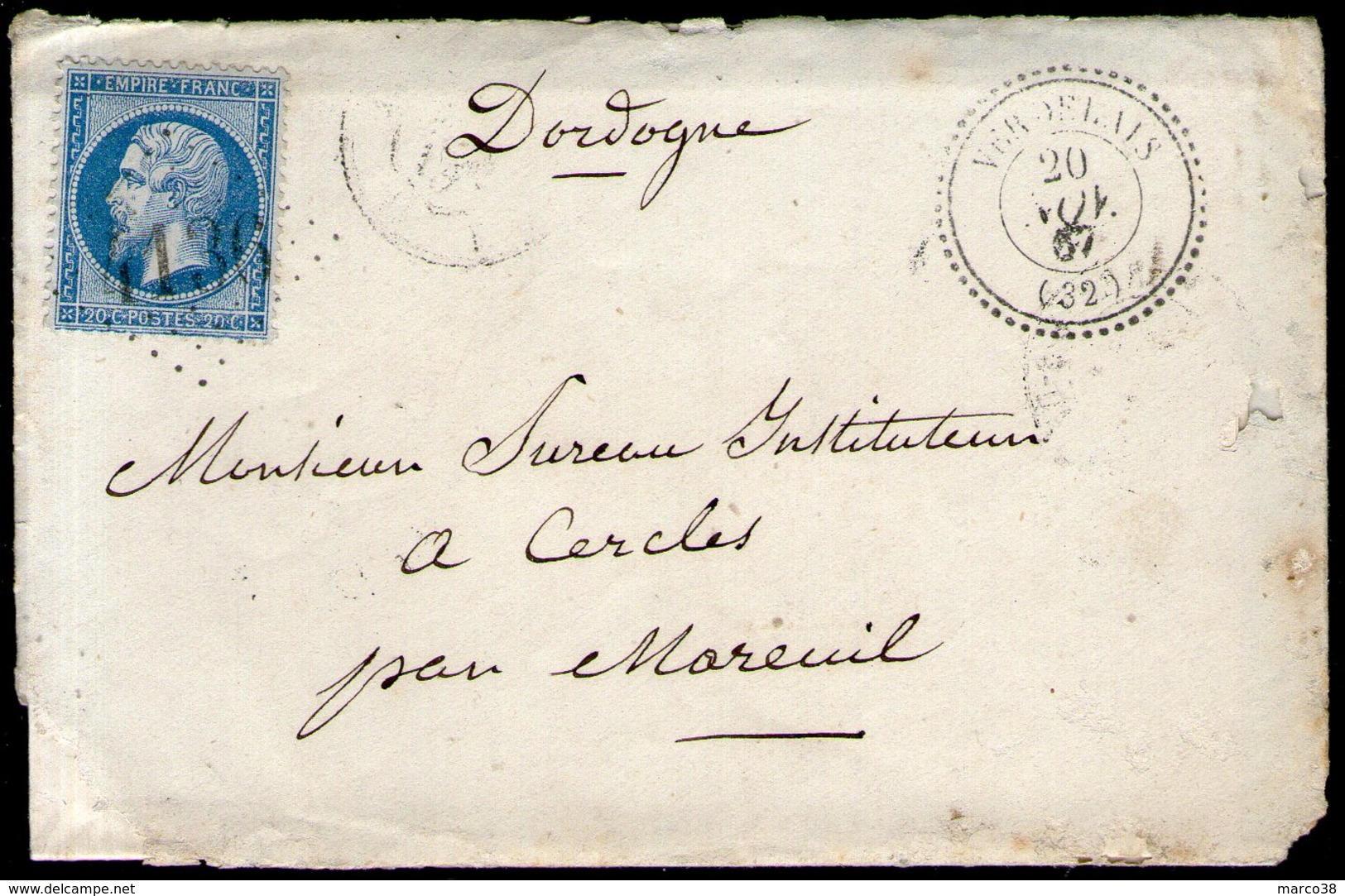 Gironde:  G.C.4136 Sur N°22 + CàD VERDELAIS(32) Sur LAC De 1867 ! - 1849-1876: Période Classique