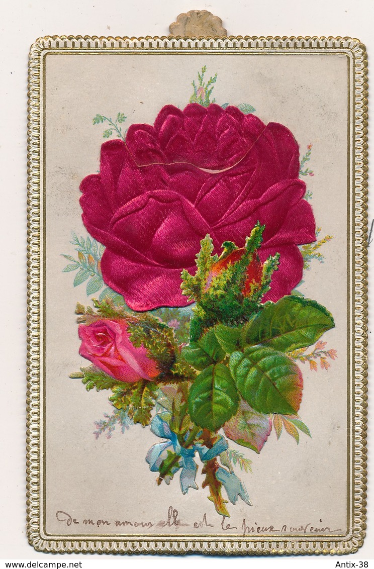 J58 - Carte à Système - Fleurs Roses Gaufrées Et Main Tenant Un Bouquet - Fleurs