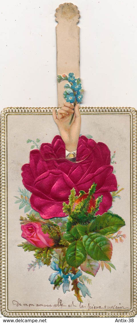 J58 - Carte à Système - Fleurs Roses Gaufrées Et Main Tenant Un Bouquet - Fleurs