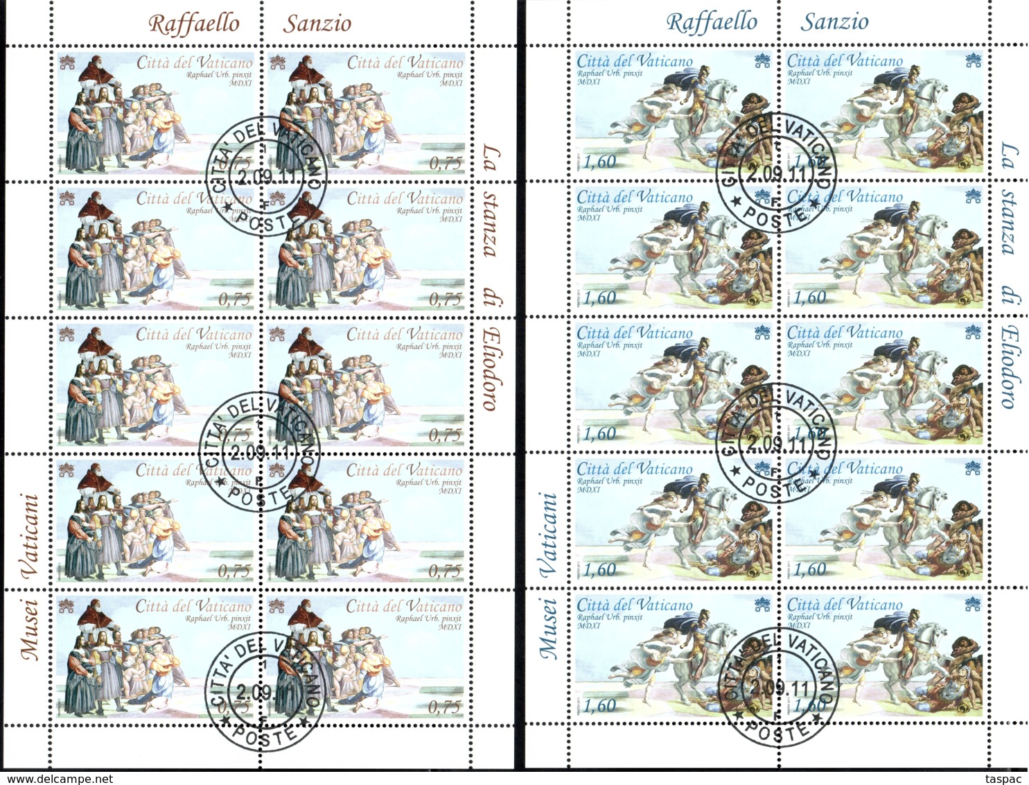 Vatican 2011 Mi# 1717-1718 Kleinbogen Used - Set Of 2 Sheets Of 10 (2 X 5) - Raphael / Paintings - Oblitérés