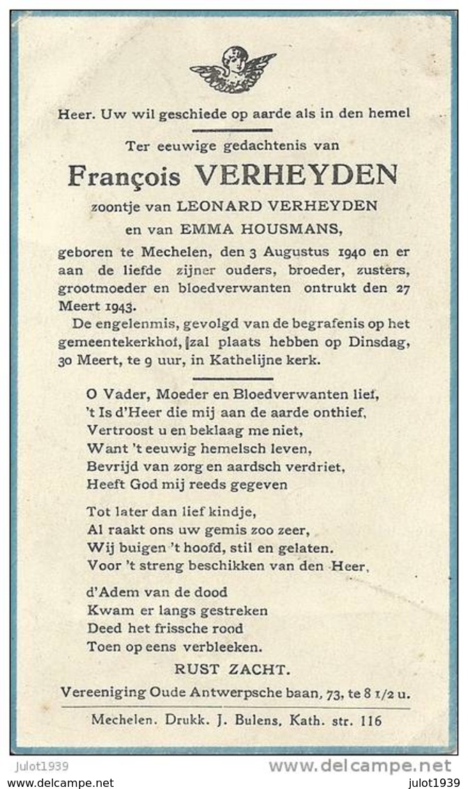 MECHELEN ..-- François VERHEYDEN ,  Zoontje Van Léonard En Van Emma H . 1940 - 1943 . - Malines