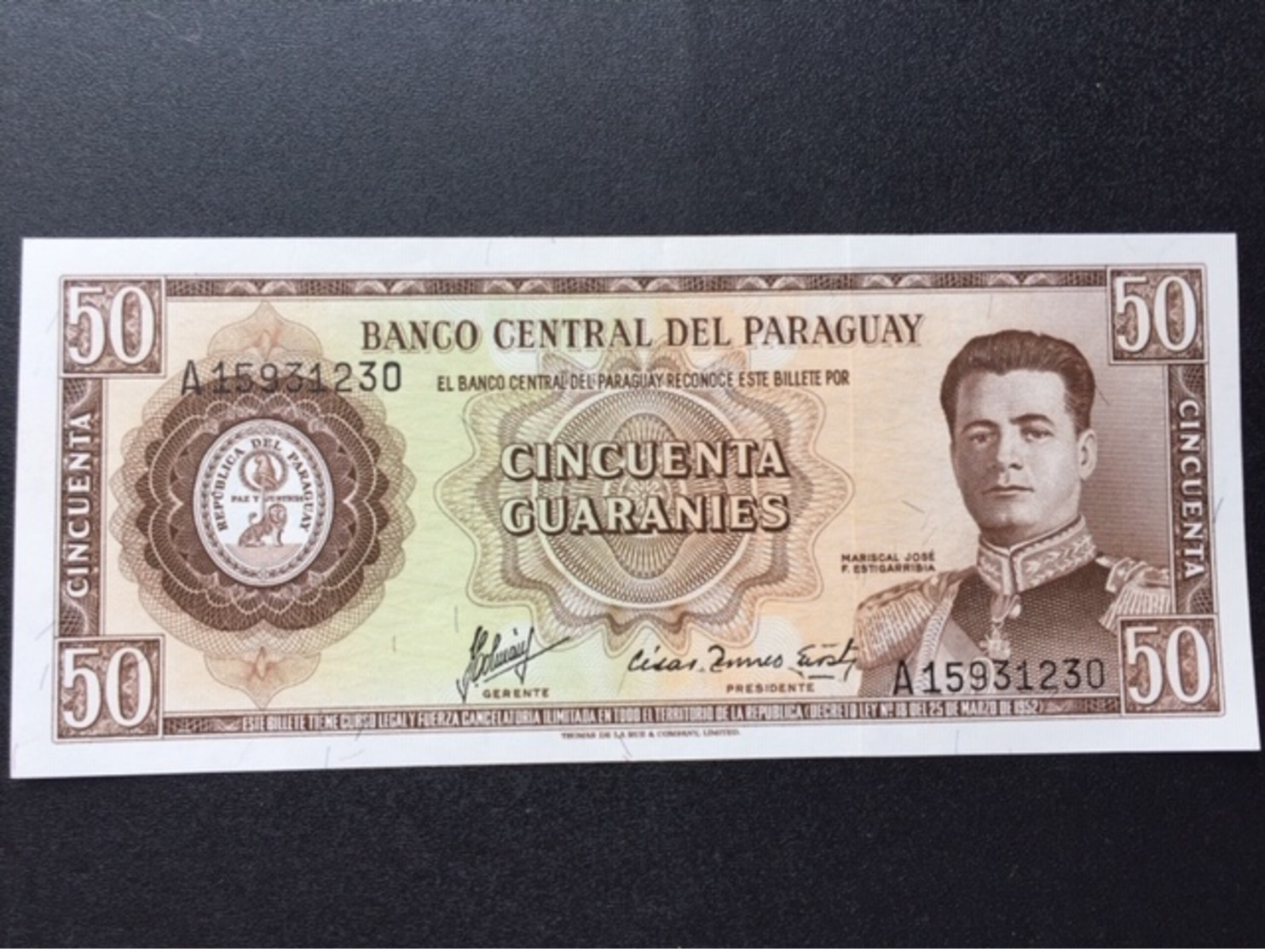 PARAGUAY P197 50 GUARANIS 1952 UNC - Paraguay