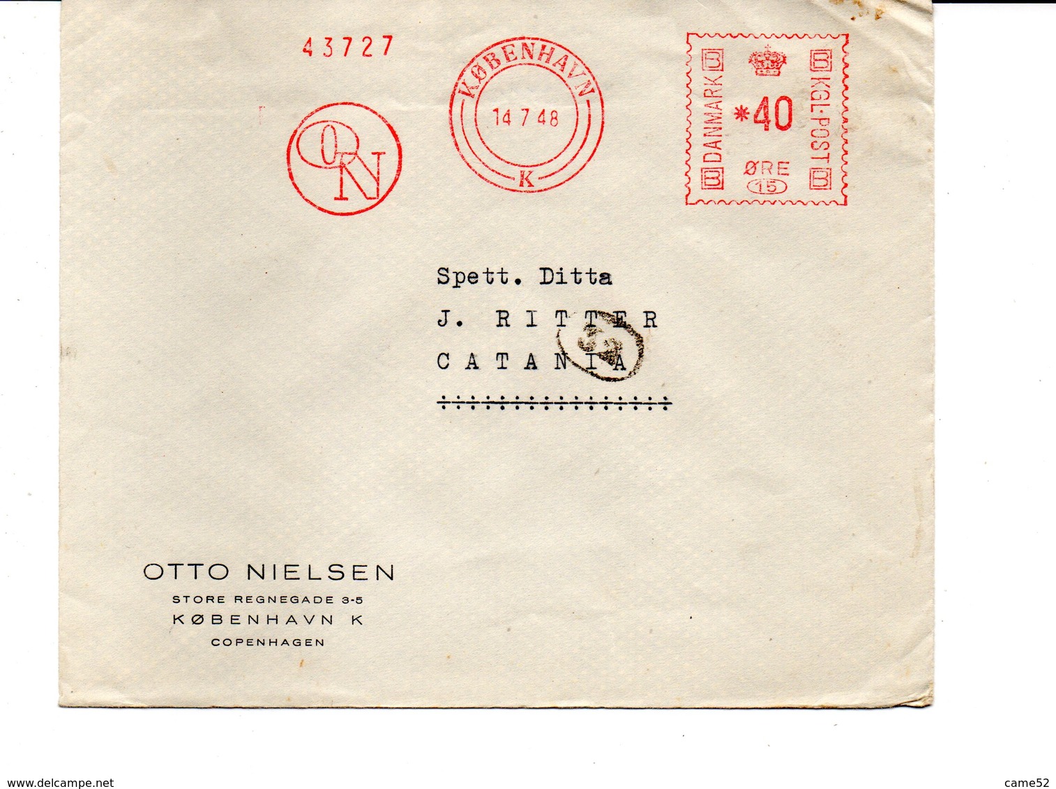 1948 EMA Affrancatura Meccanica Rossa Freistempel Danimarca Kobenhavn ON Otto Nielsen Import Export - Machines à Affranchir (EMA)