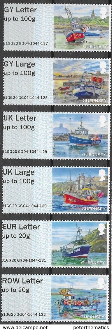 GUERNSEY, 2020, MNH, POST AND GO LABELS, FISHING BOATS ,5v - Ships