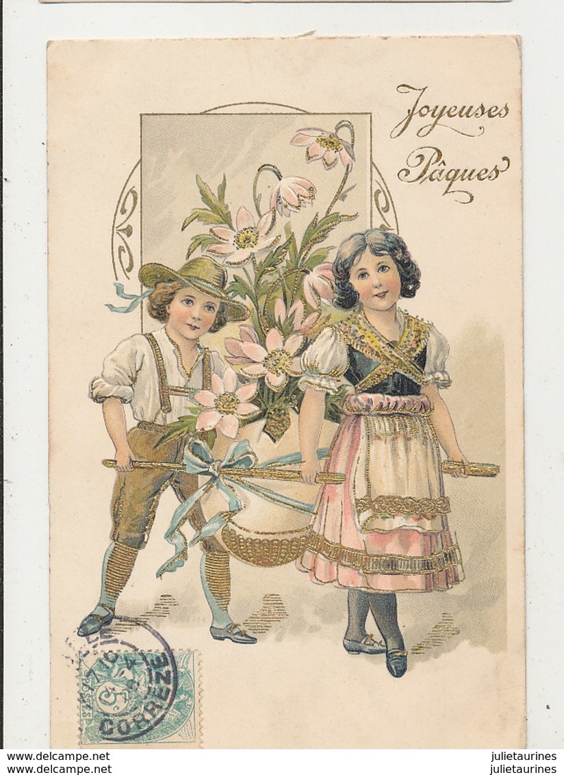 JOYEUSES PAQUES COUPLE D ENFANT  ILLUSTRATION BON ETAT - Pasqua