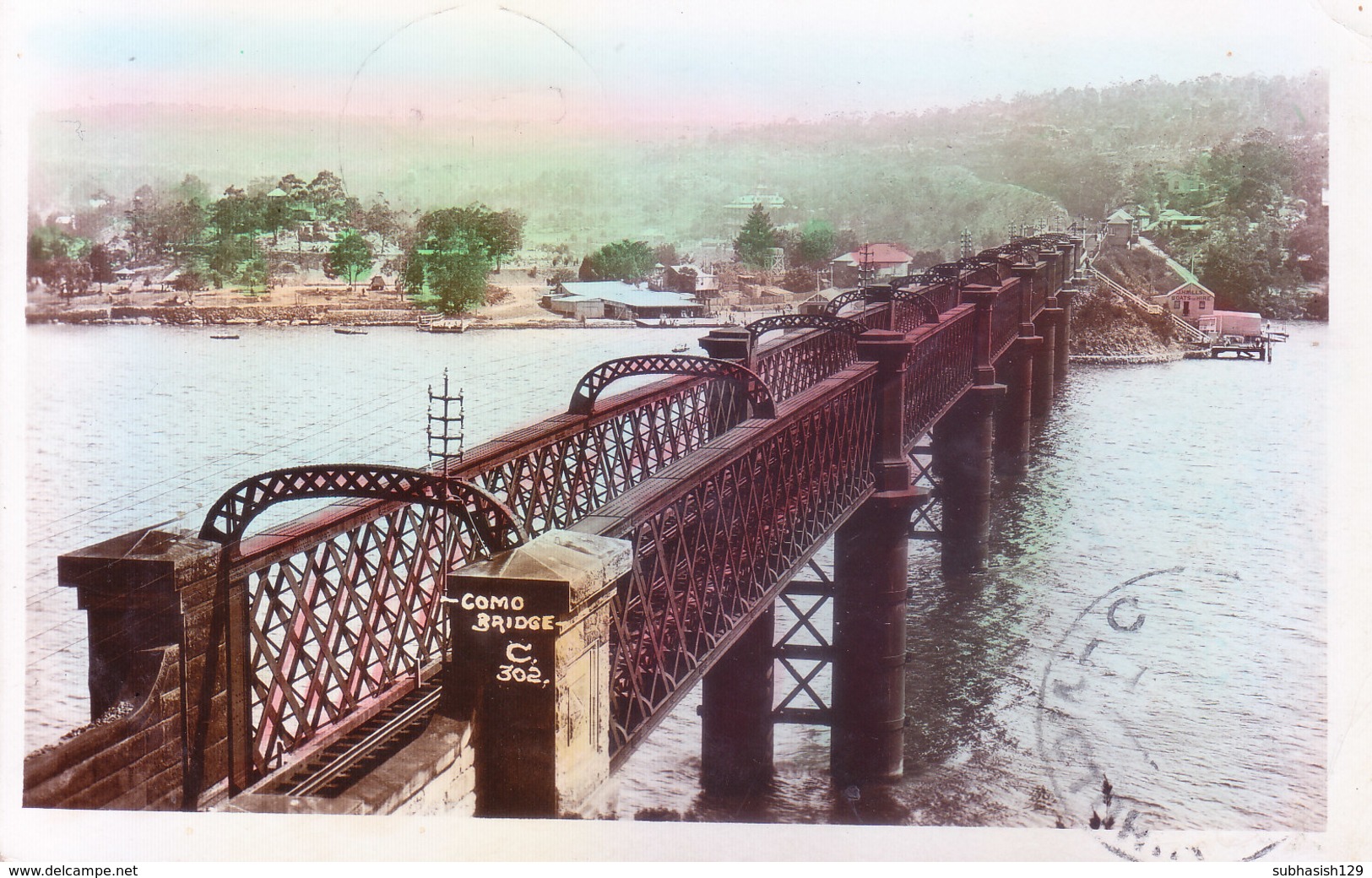 AUSTRALIA : 1909 COLOUR PICTURE CARD, SENT TO INDIA VIA SEA : COMO RAIL BRIDGE : NO POSTAGE STAMP USED, NO DUE MARKING - Storia Postale