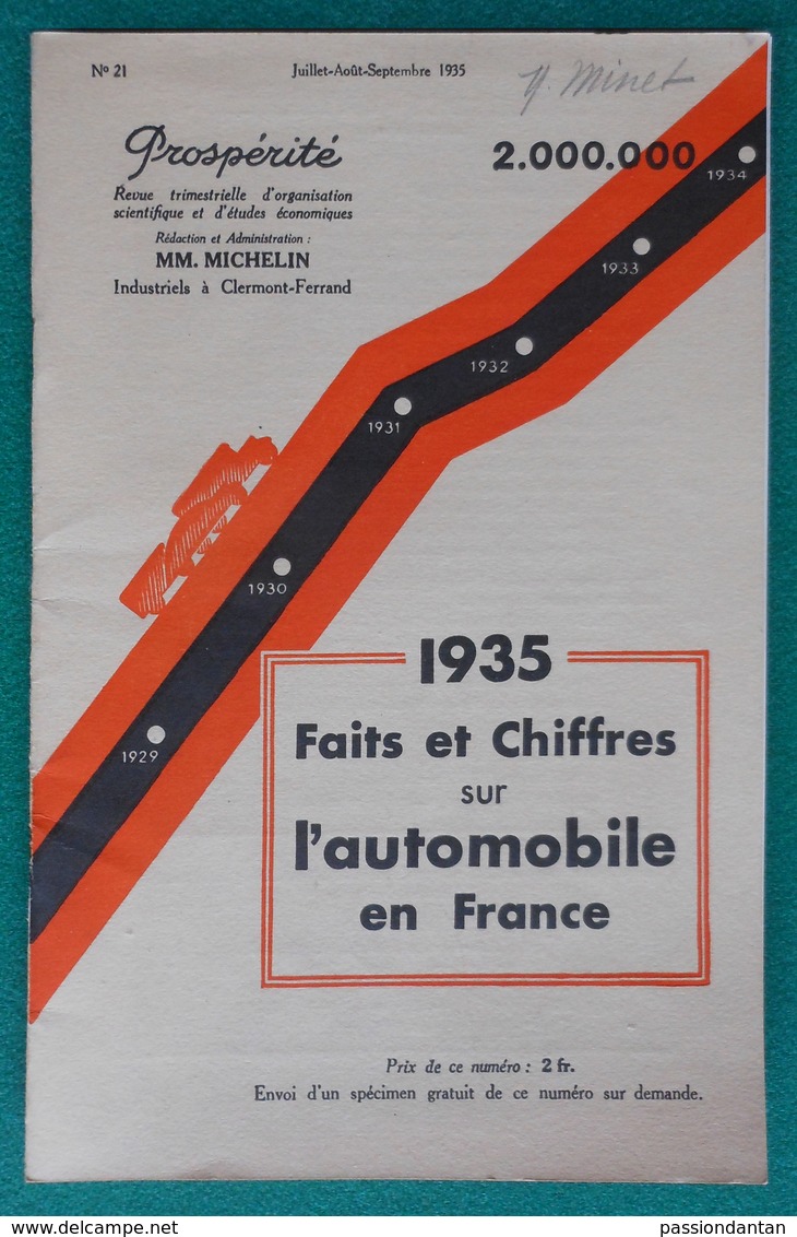 Brochure Prospérité Des Éditions Michelin - Faits Et Chiffres Sur L'Automobile En France En 1935 - Auto