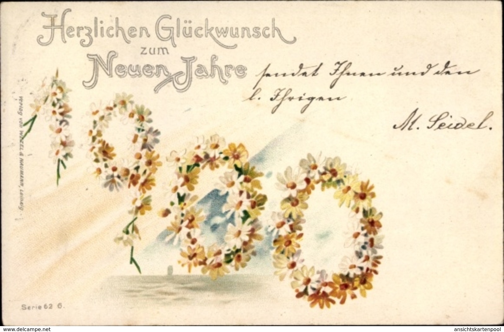 Lithographie Glückwunsch Neujahr, Jahreszahl 1900 Aus Margeritenblüten - Nouvel An