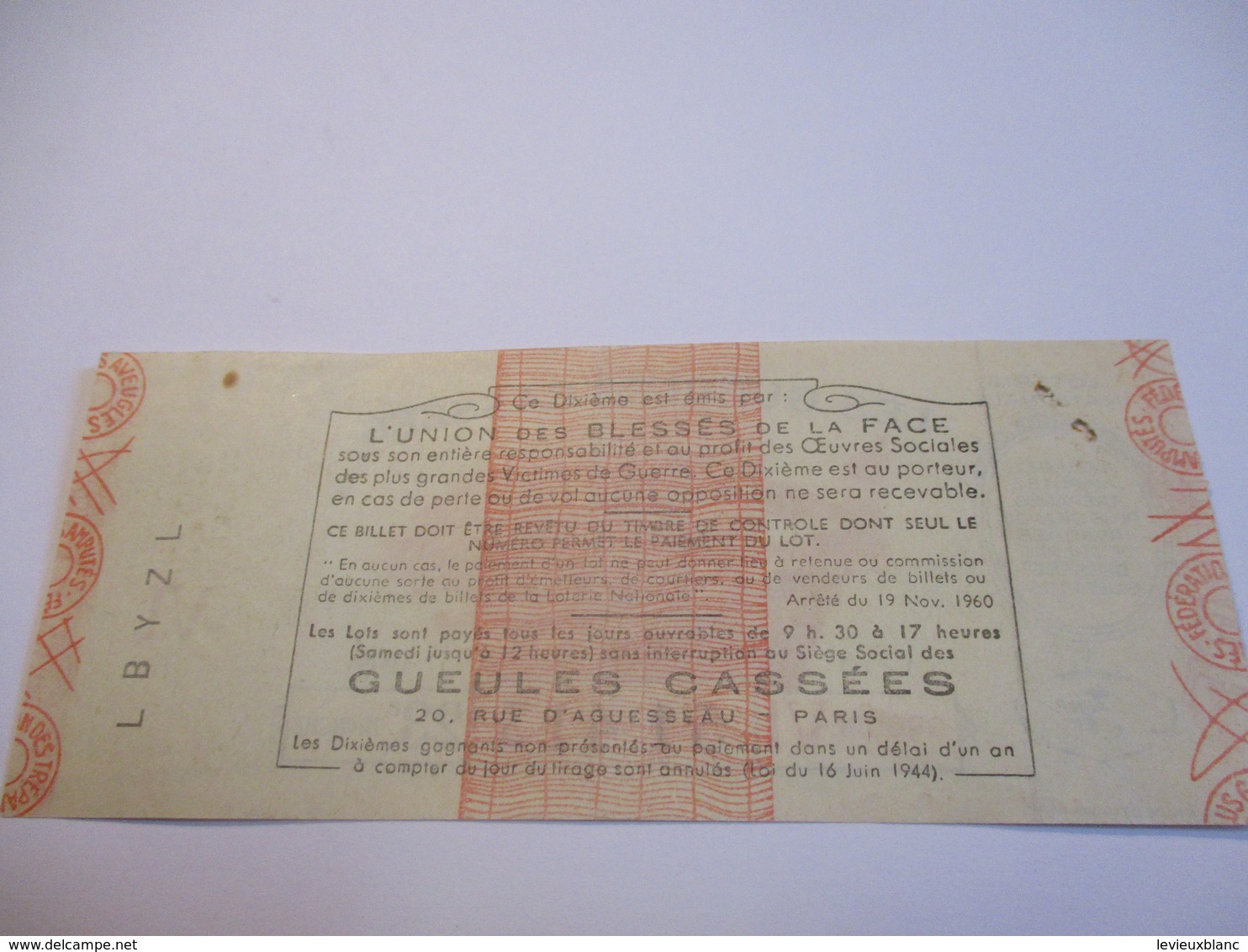 Loterie Nationale / Les Gueules Cassées/ Groupe VI 23 éme Tranche/ 1-10 éme  / 1961       LOT53 - Lottery Tickets