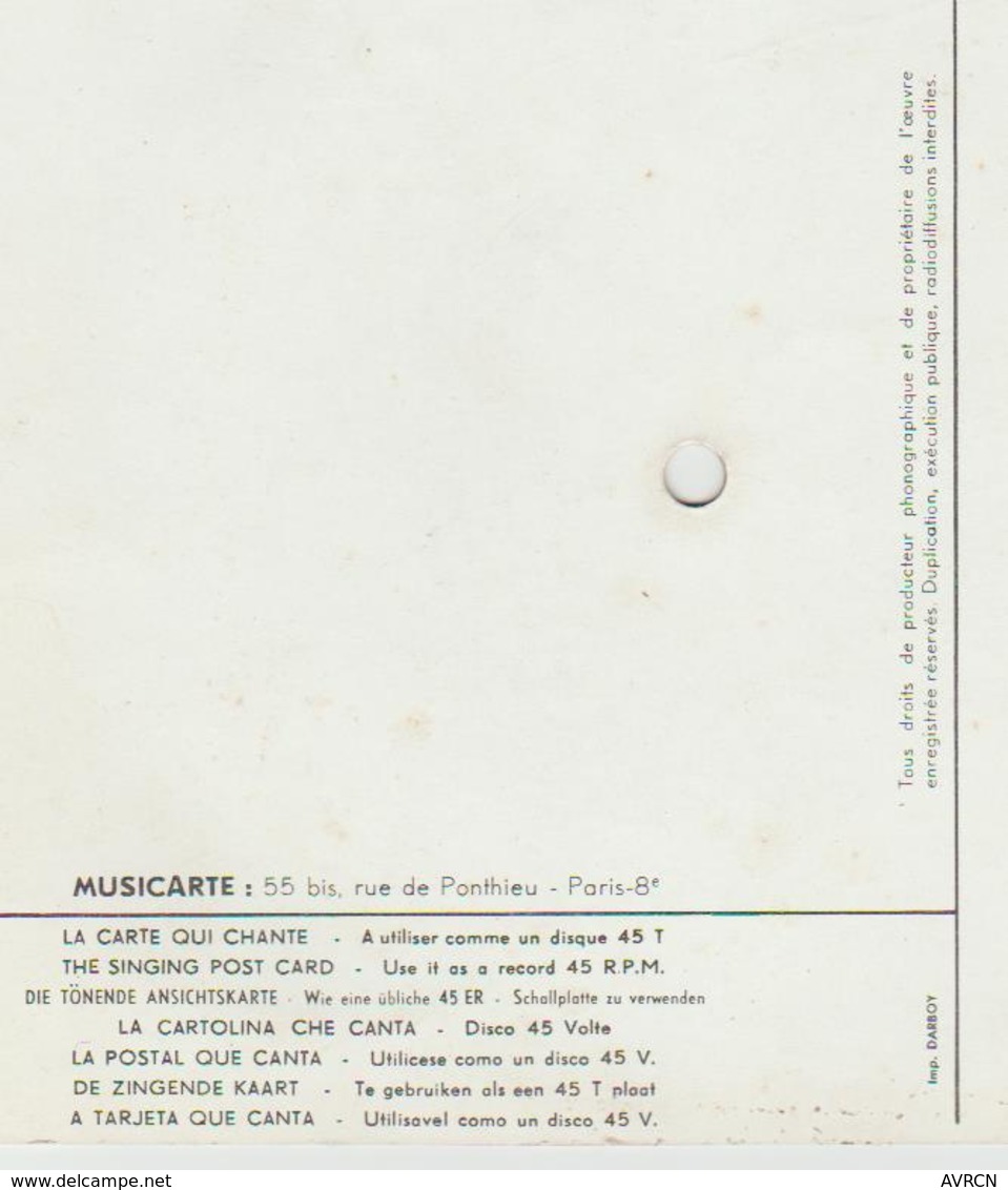 CARTE MUSICALE « MUSICARTE » N° 205 / Bonne Fête ! Maman .. 1958 - Formats Spéciaux