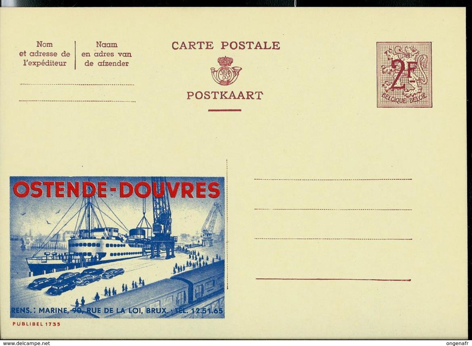 Publibel Neuve N° 1735 ( OSTENDE - DOUVRES ; Bateaux; Grues - Trains - Autos) - Publibels