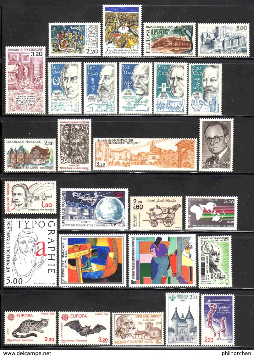 France 1986 Année Complète Neuve** (sauf N°2411 Et 2427)  Ex N°1  TB   20 €  (cote 104,25 €  57 Valeurs) - 1980-1989