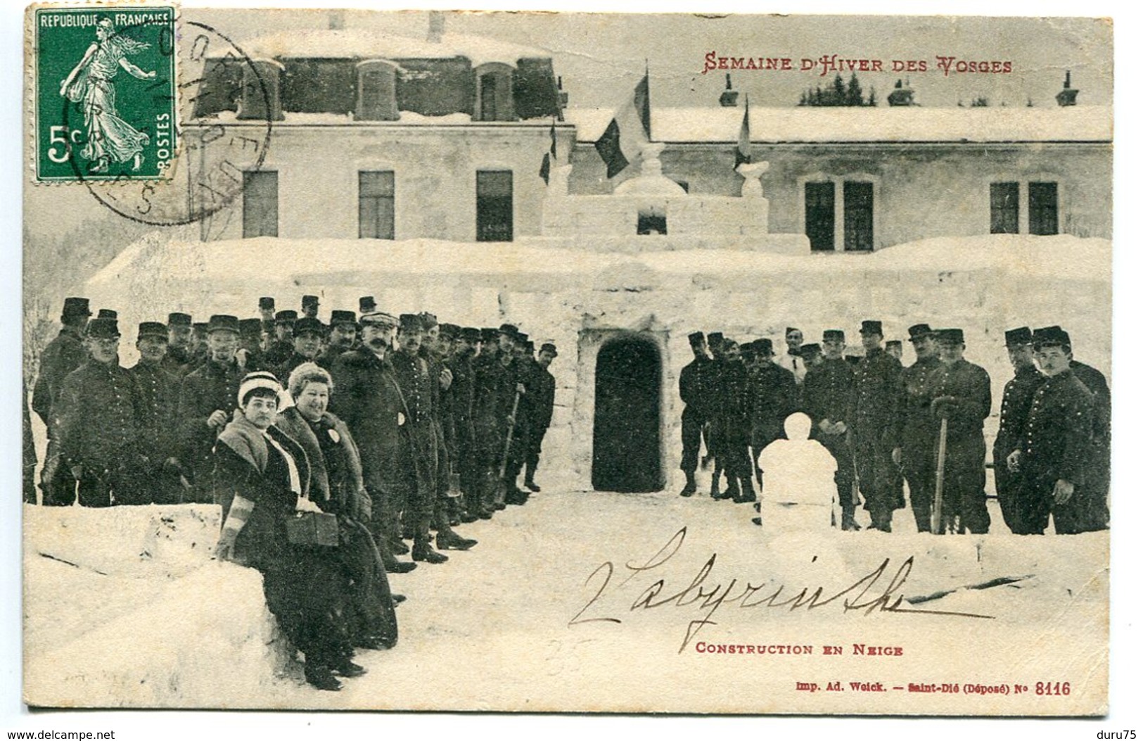 CPA 1910 * Semaine D'Hiver Des Vosges ( Gérardmer ) Construction En Neige ( Labyrinthe Manuscrit ) Militaires - Gerardmer