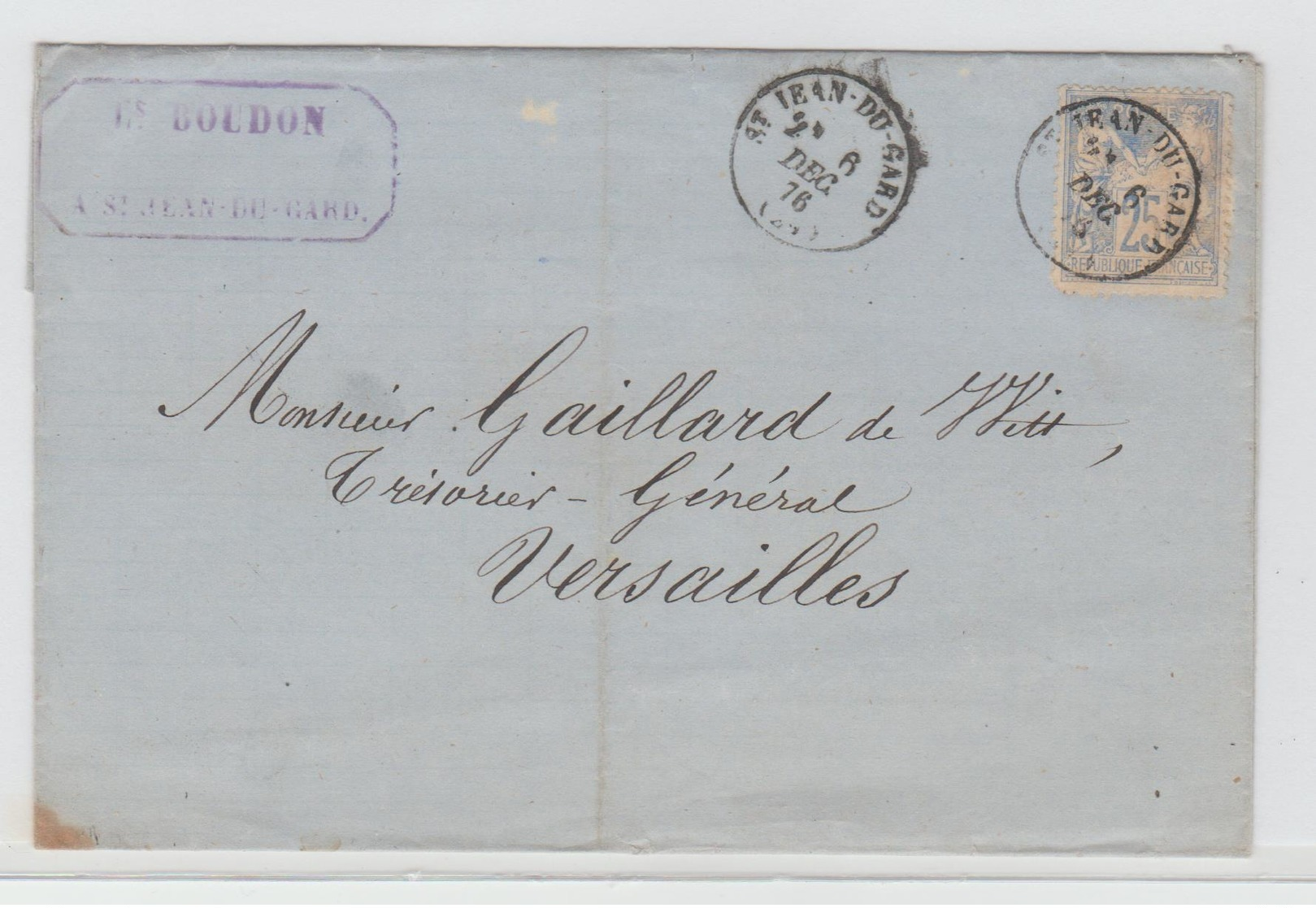 GARD - 29 - St.HYPOLITE Du GARD CàD Type 16 / Sage / LAC De 1876 Pour Versailles B/TB - 1849-1876: Période Classique