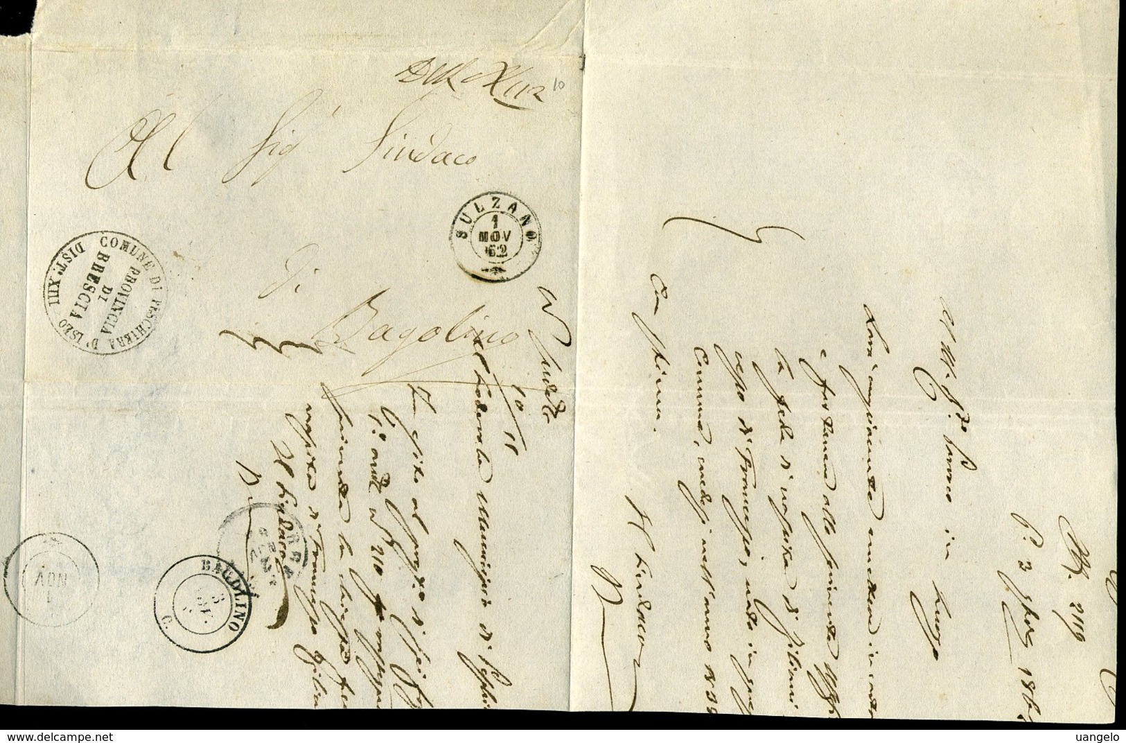 301 1862 LETTERA DA PESCHIERA D'ISEO A BAGOLINO VIA SULZANO - Marcophilia