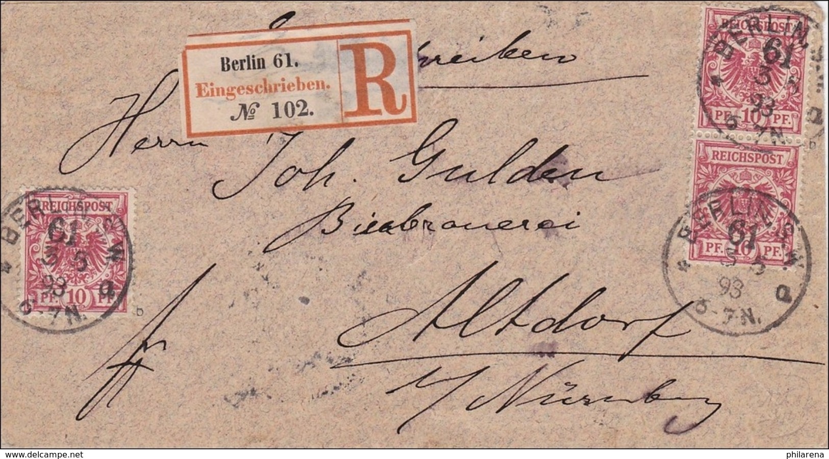 Brief Von Berlin Nach Altdorf Bei Nürnberg 1893 - Other & Unclassified