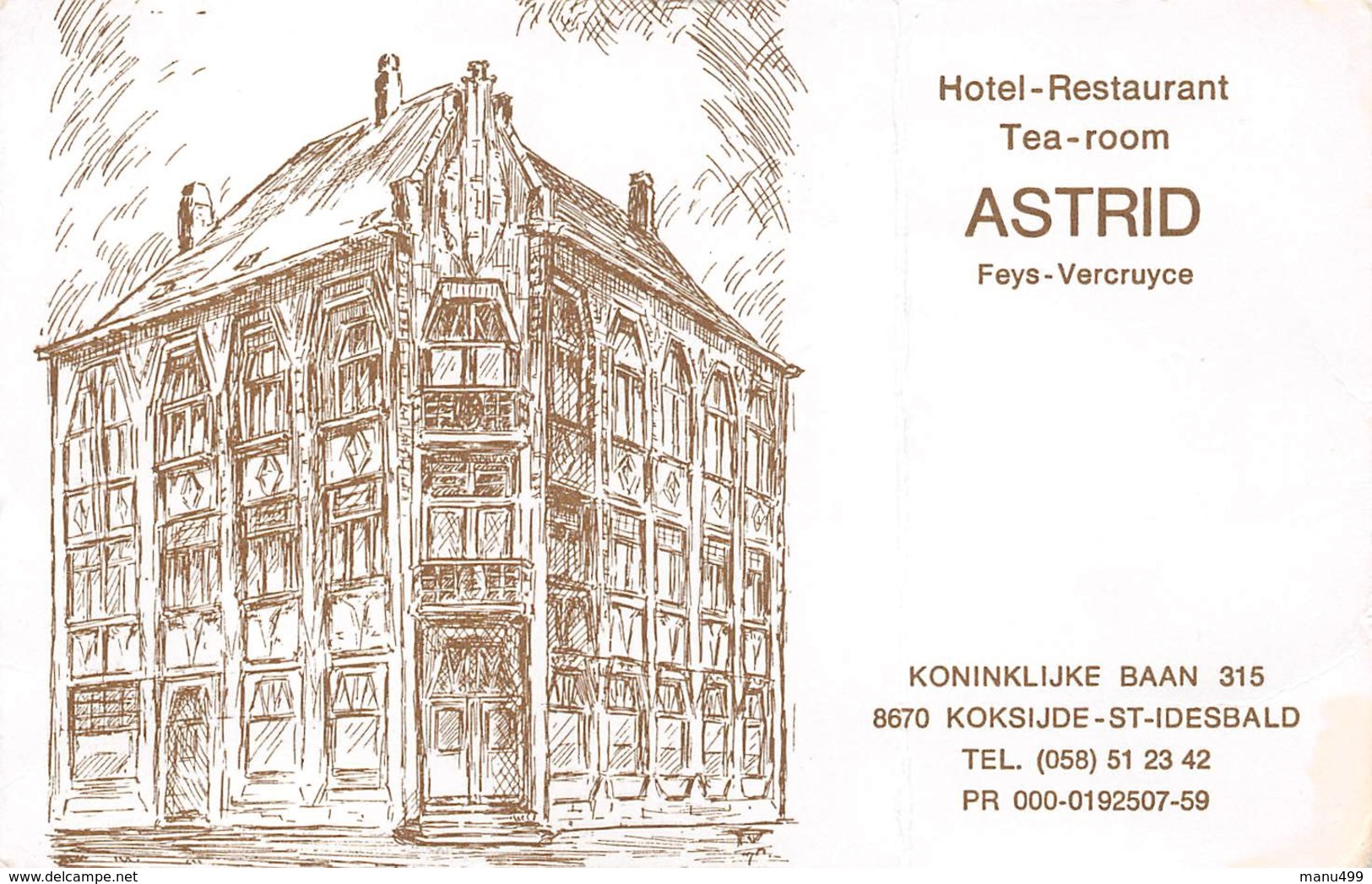 Koksijde - Hôtel Astrid - Carton Publicitaire - Koksijde