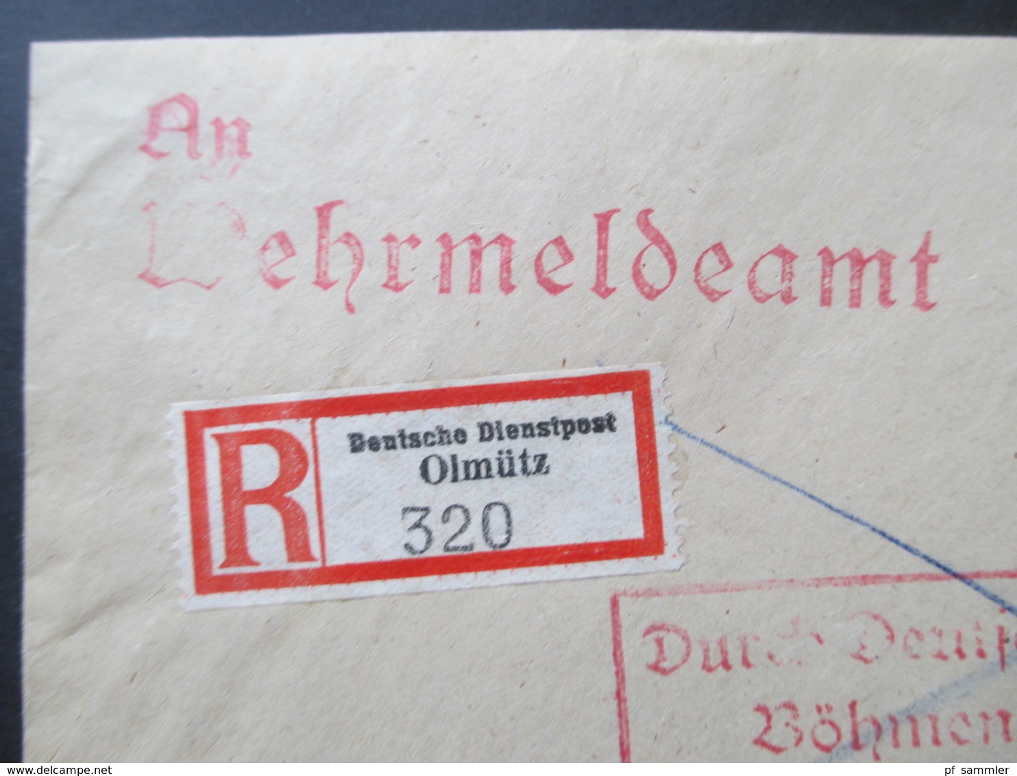 Böhmen Und Mähren 1943 Einschreiben Deutsche Dienstpost Olmütz An Das Wehrmeldeamt In Wien 10 Ostmark Feldpost 2.WK - Brieven En Documenten