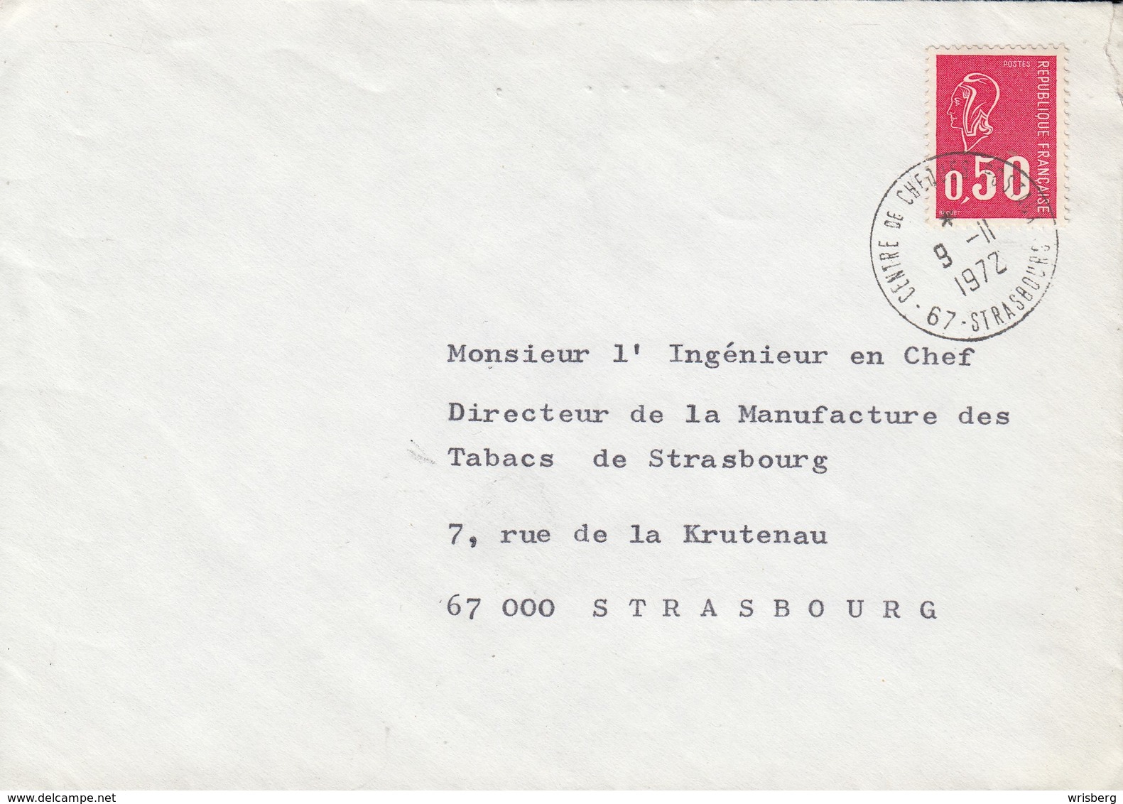 Env Affr Y&T 1664 Obl CENTRE DE CHEQUES POSTAUX STRASBOURG Du 9.11.1972 Adressée à Strasbourg - Cartas & Documentos