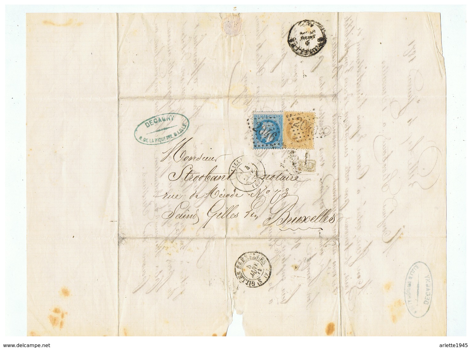 LETTRE ITINERAIRE POSTAL AFIN D' EVITER L'ARMEE PRUSSIENNE  DEPART LILLE Pour BRUXELLES 04 JANVIER 1871 - Krieg 1870