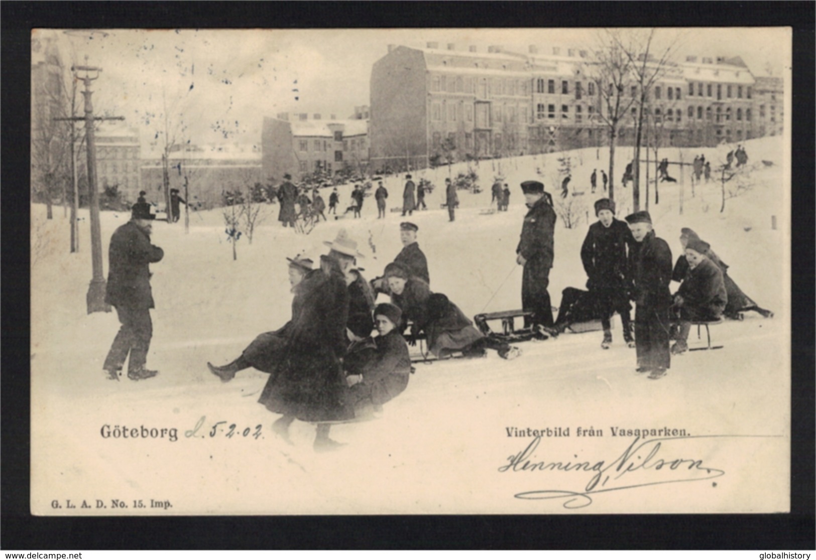 DF1260 - GÖTENBORG VINTERBILD FRÁN VASAPARKEN - WINTER SCENE W/ SLEDGES - Zweden