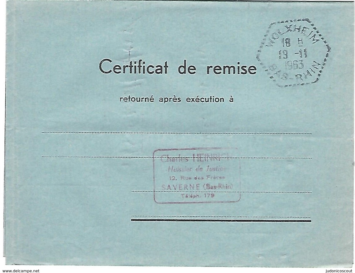 Agence Postale WOLXHEIM Cachet Hexagonal Perlé Type F7 En Franchise - 19.11.1963 - 1921-1960: Période Moderne