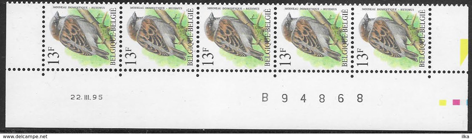 Buzin. 2533xx Huismus/Moineau Domestique. Datumstrook 22/03/95 Bande Datée. Diepdrukplaat Nr B94868 - Paar/pair - 1985-.. Pájaros (Buzin)