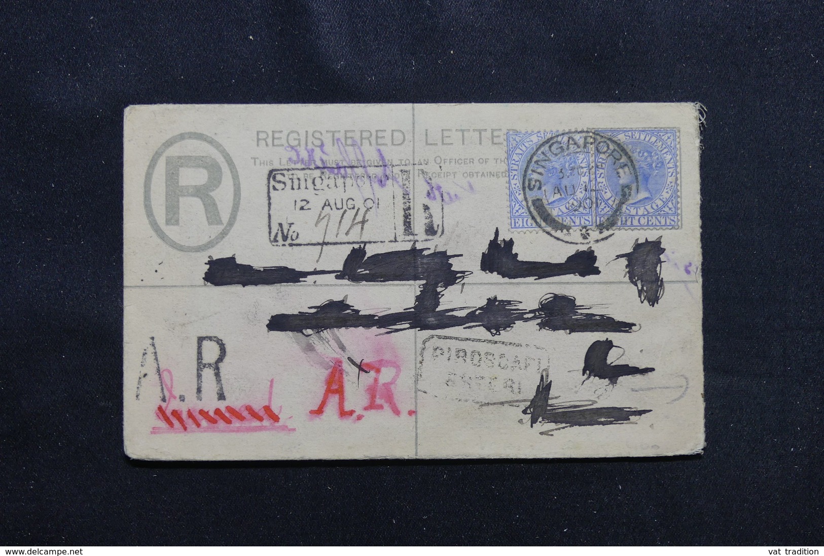 SINGAPOUR - Entier Postal En Recommandé AR Pour Paris En 1901 , Affranchissement Plaisant  - L 54357 - Singapour (...-1959)