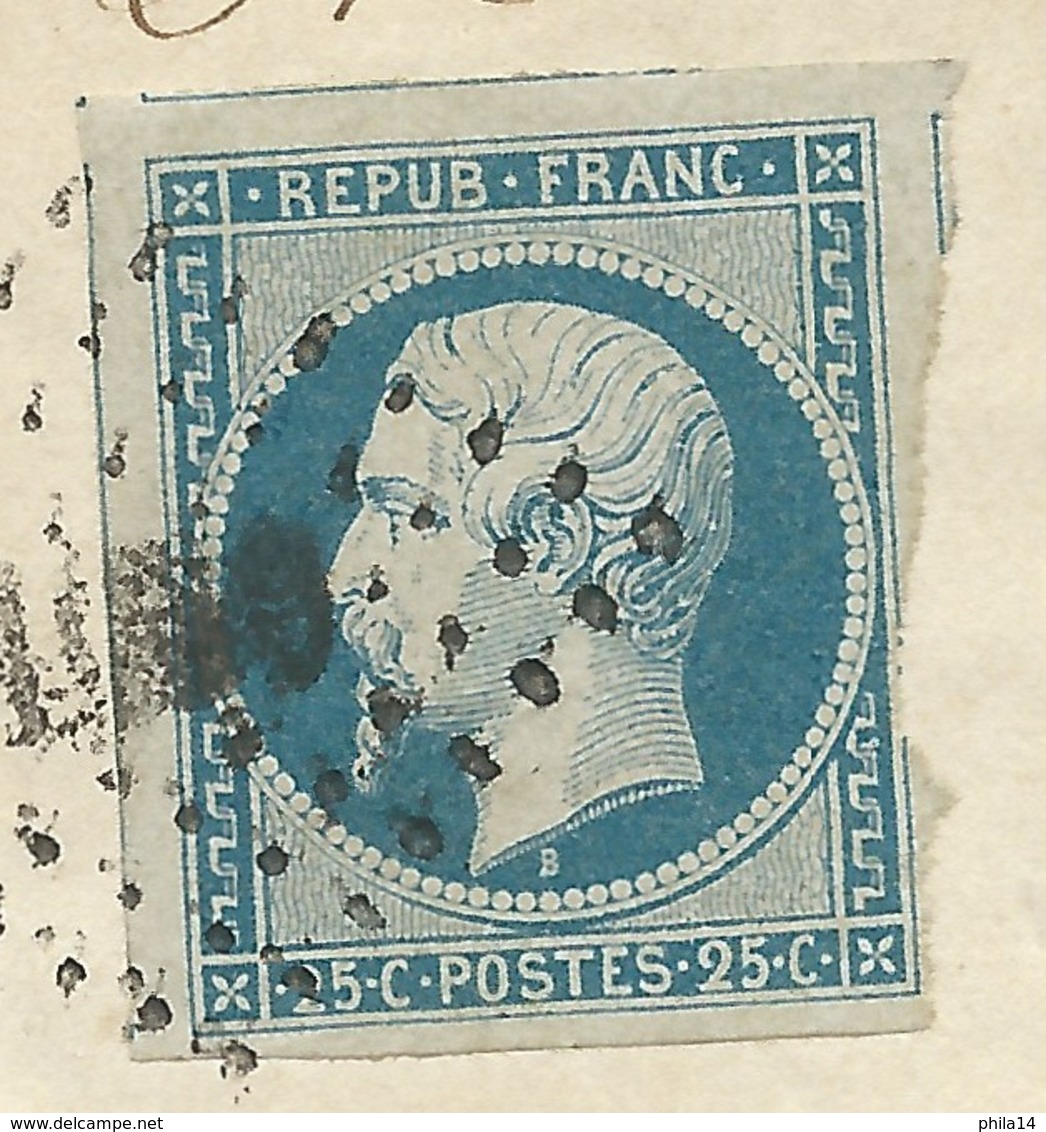 N° 10 BLEU NAPOLEON SUR LETTRE / CAEN SUR ORNE POUR COUTANCES / 1853 / BOITE RURALE E - 1849-1876: Période Classique