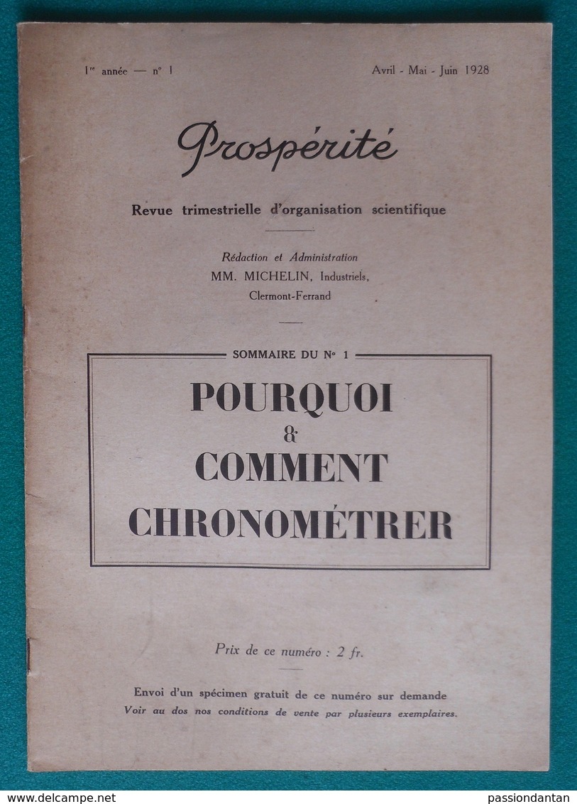 Brochure Prospérité Des Éditions Michelin - Pourquoi Et Comment Chronométrer - Année 1928 - Sciences