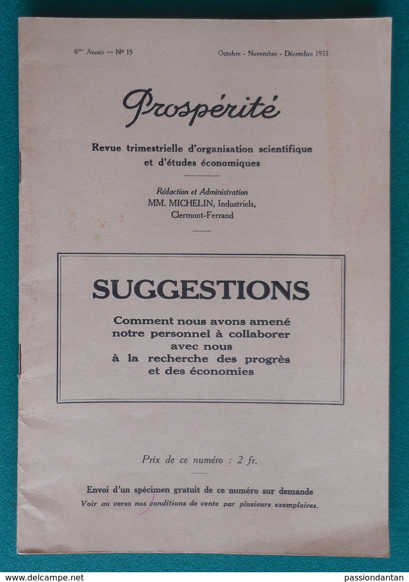 Brochure Prospérité Des Éditions Michelin - Suggestions Pour Des Progrès Et Des économies Dans L'Entreprise - Sciences