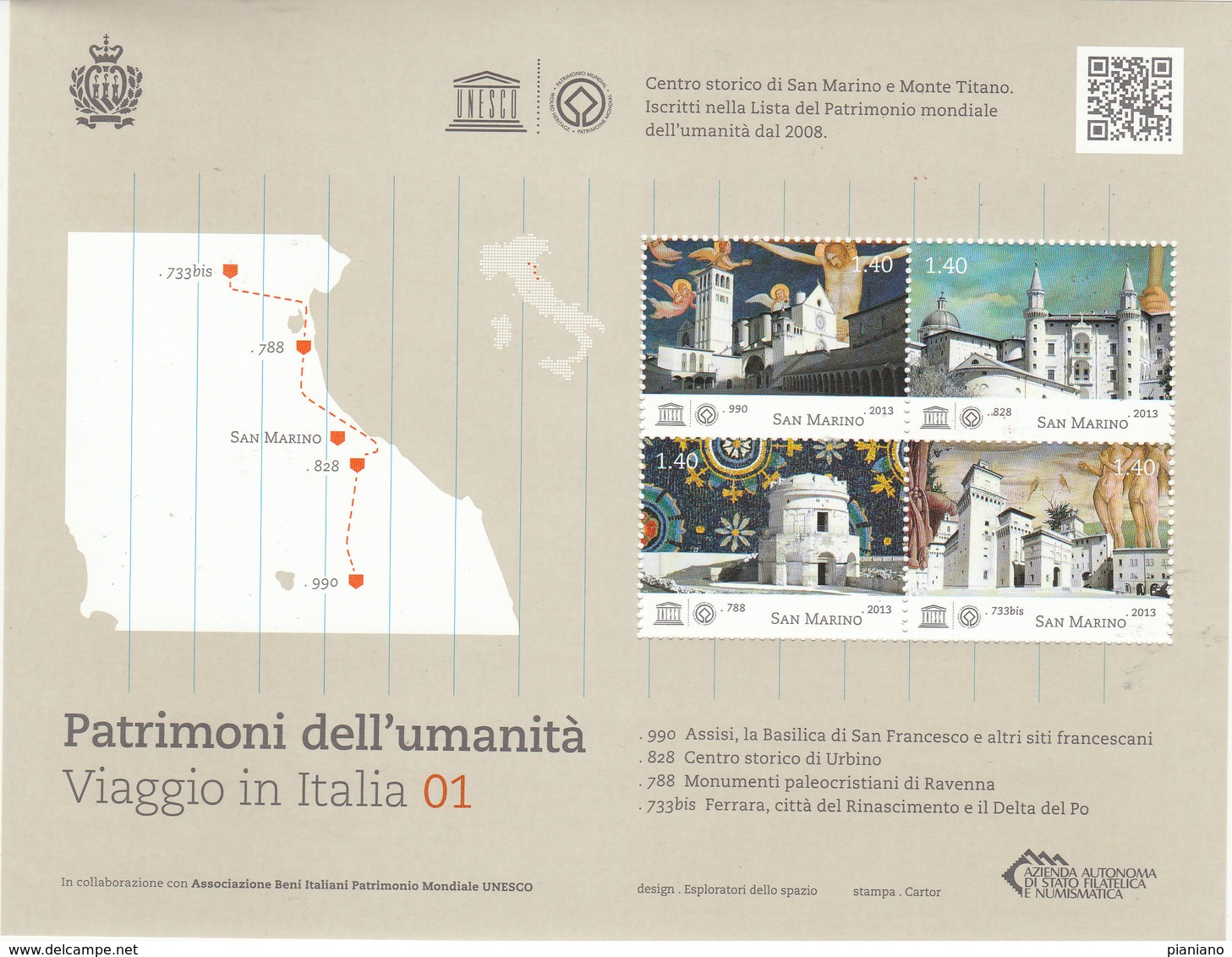 PIA - SAN MARINO - 2013 : UNESCO - Patrimoni Dell' Umanità In Italia -  (SAS  Bf 132) - Altri & Non Classificati