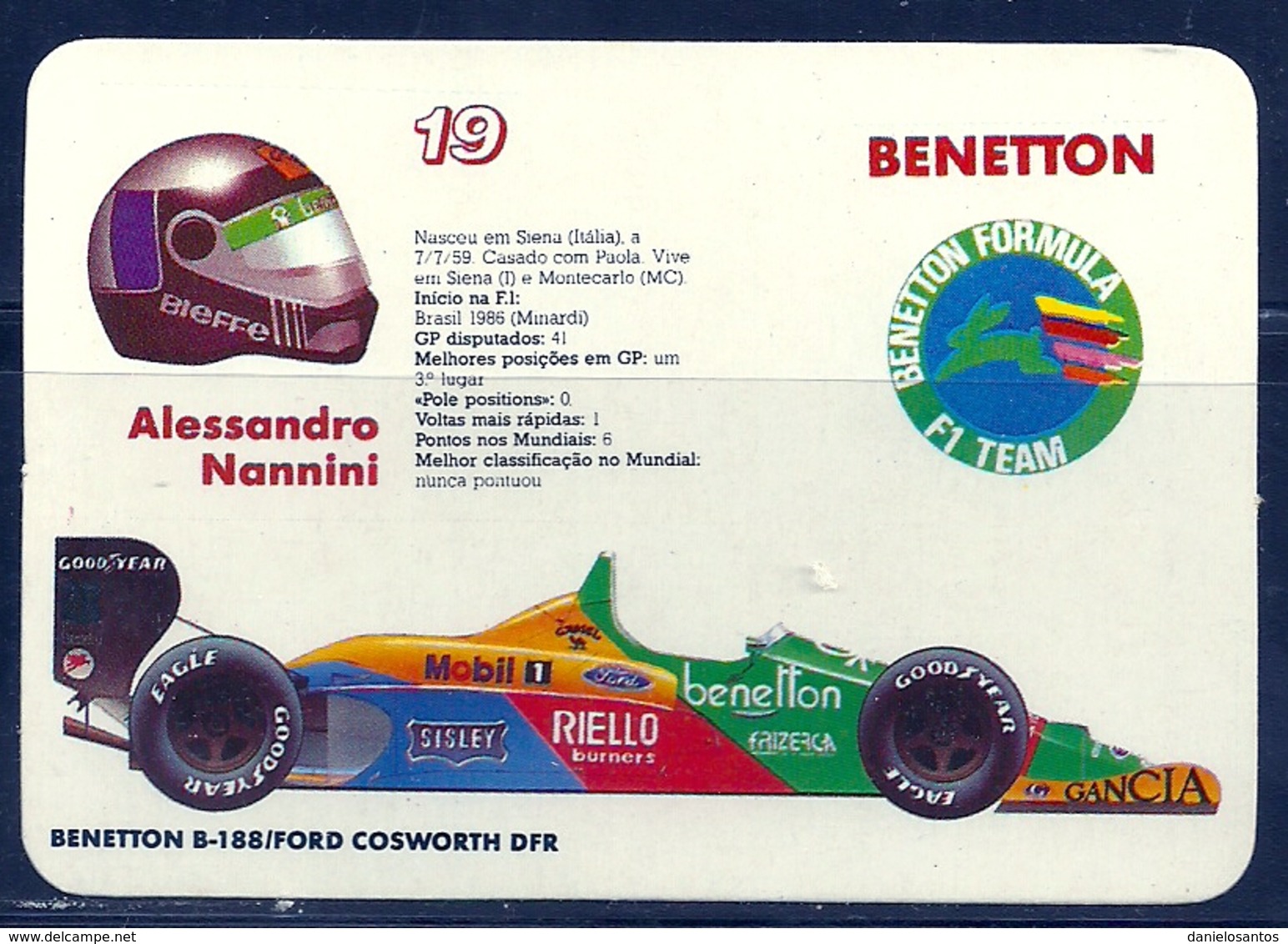 1989 Pocket Poche Calendar Calandrier Calendario Portugal Formula 1 Benetton - Alessandro Nannini - Small : 1981-90