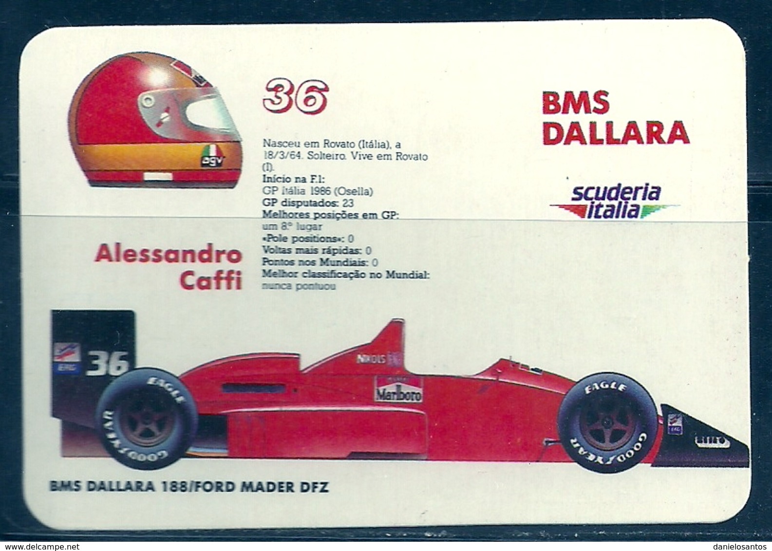 1989 Pocket Poche Calendar Calandrier Calendario Portugal Formula 1 BMS Dallara - Alessandro Caffi - Small : 1981-90