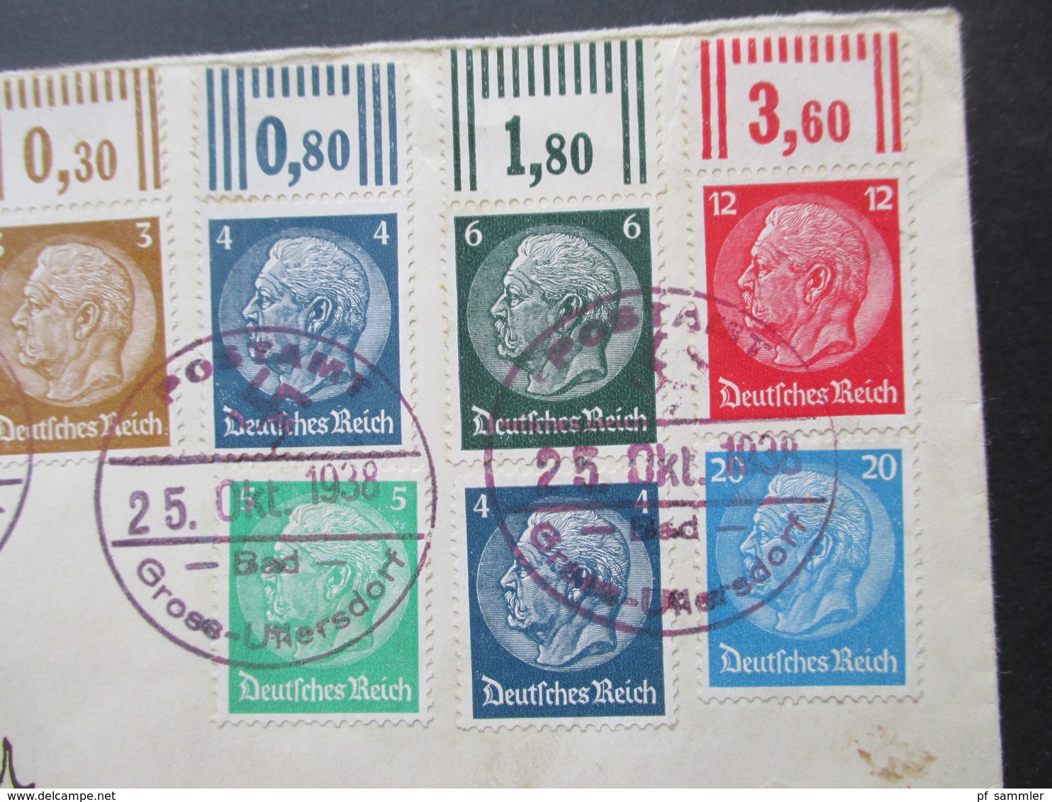 Sudetenland Einschreiben Gross Ullersdorf U. Stempel Postamt Bad Gross Ullersdorf Hindenburg Marken Vom Oberrand!! - Sudetes