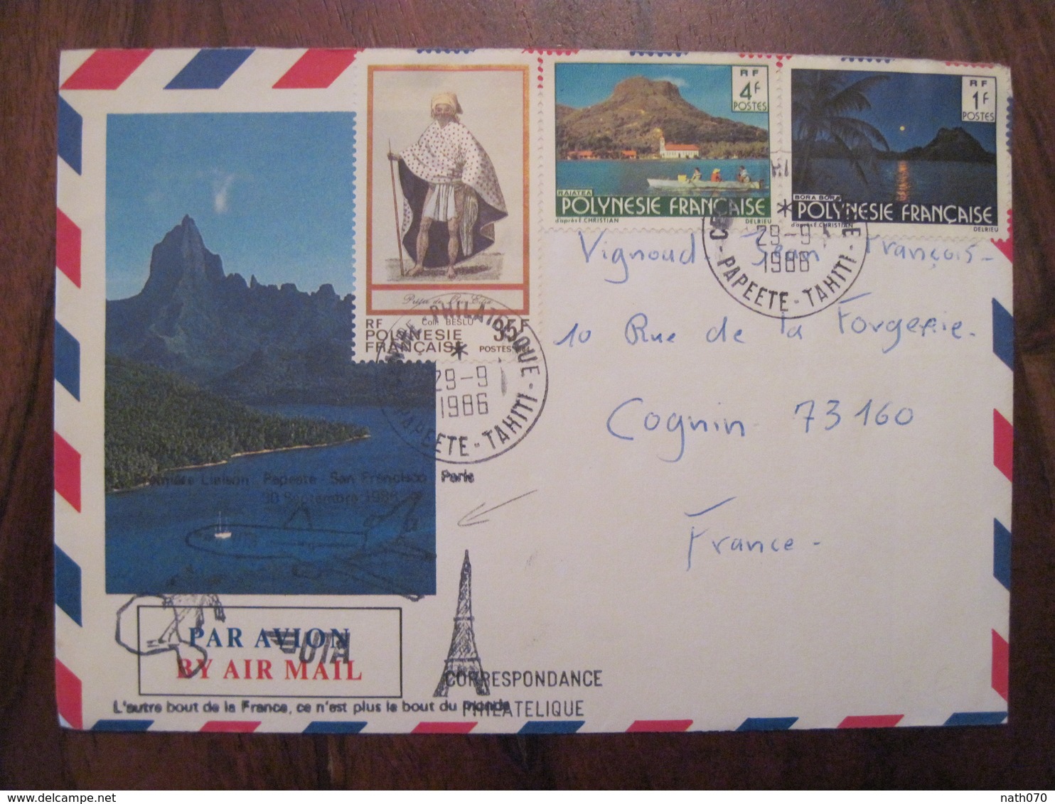 Polynesie 1986 France 1ere Liaison UTA Papeete San Francisco Paris Lettre Enveloppe Cover Par Avion Air Mail 1st Flight - Storia Postale