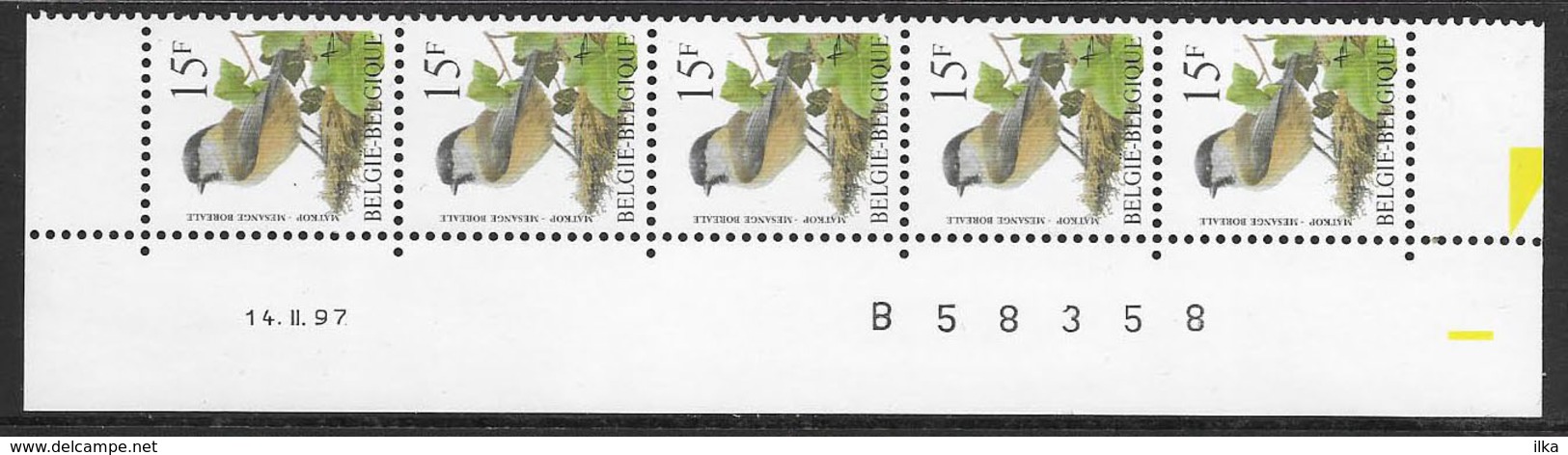 Buzin. 2732xx Matkop/Mésange Boréale. Datumstrook 14/02/97 Bande Datée. Diepdrukplaat Nr B58358 - Paar/pair - 1985-.. Pájaros (Buzin)