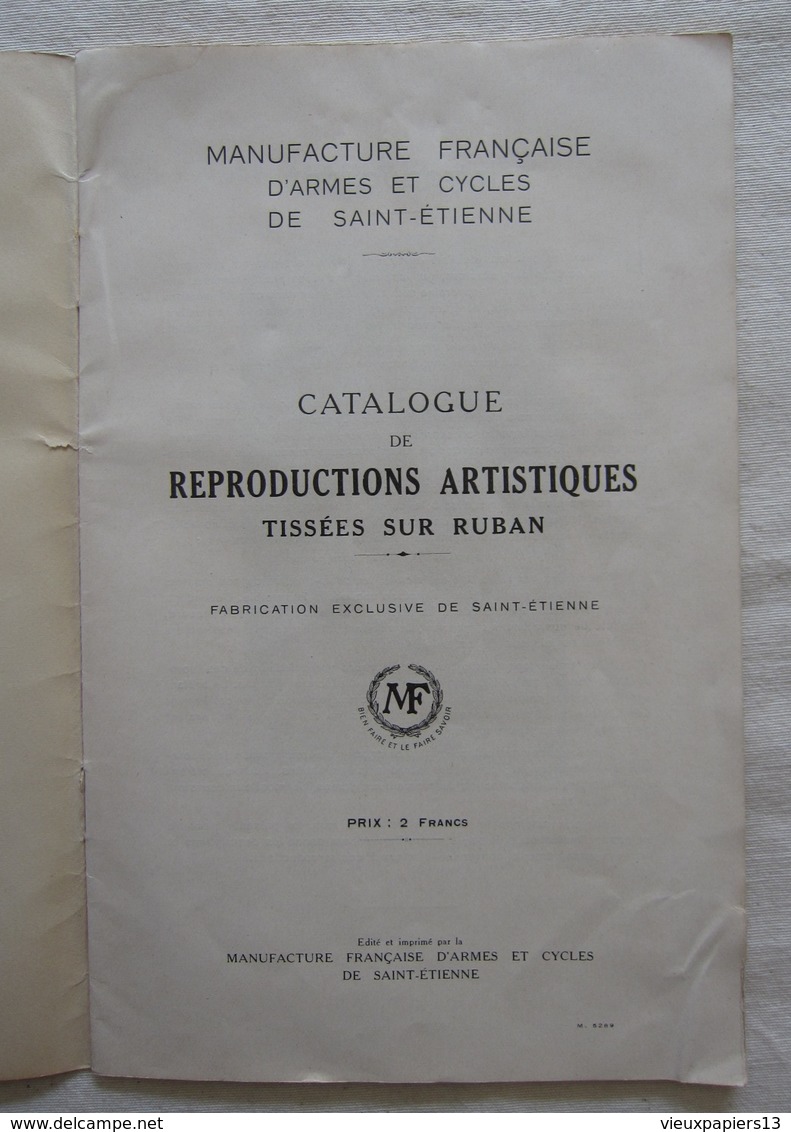 Catalogue ~1910 Manufacture D'Armes & Cycles De Saint-Etienne - Reproductions Artistiques Tissées Sur Ruban - Manufrance - Textilos & Vestidos