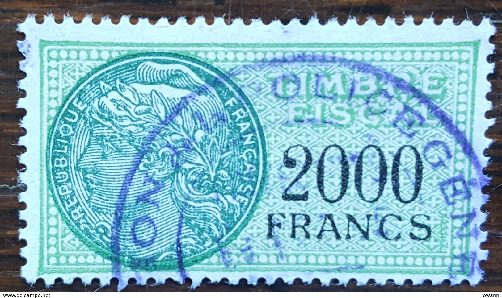 Timbre Fiscal YT N°311 - 2000 Francs - Vert - 1948 - Andere & Zonder Classificatie