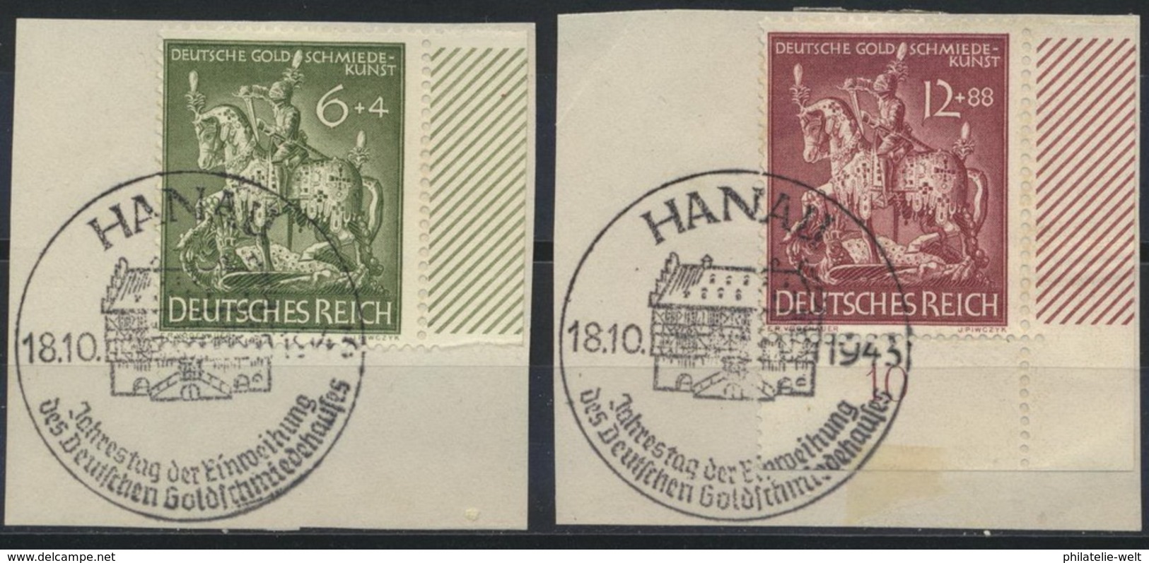 Deutsches Reich 860/61 Seitenrand O Briefstücke Sonderstempel Hanau - Used Stamps