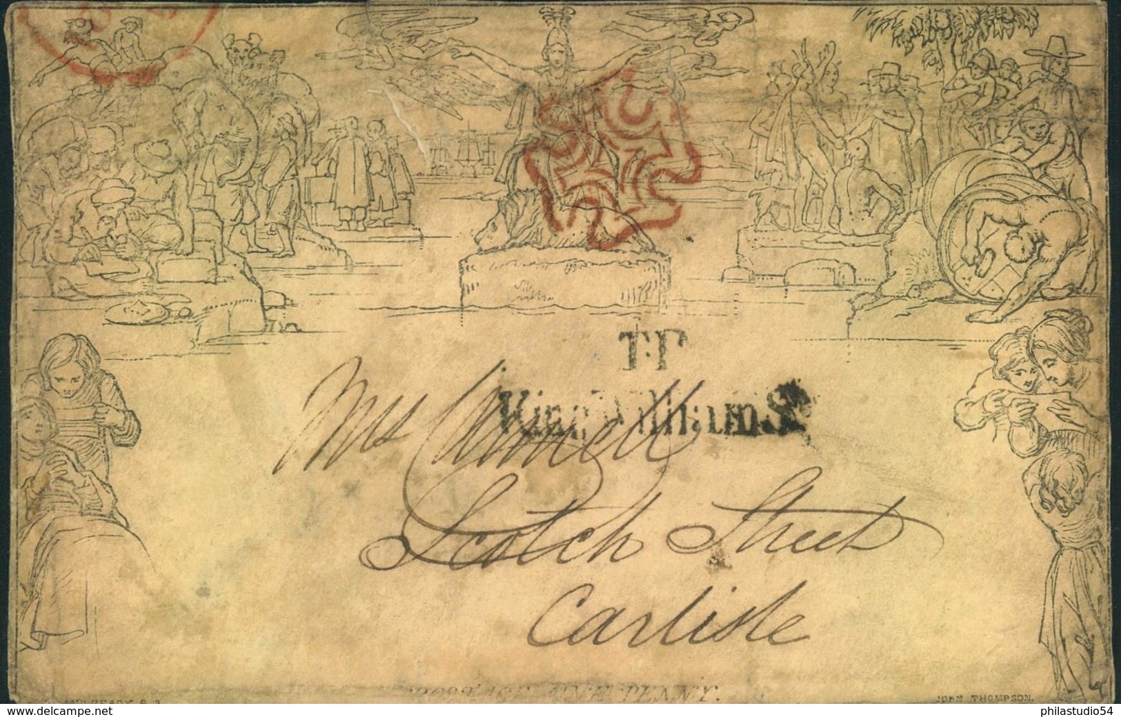 1840, Front Of 1 Penny MULREADY With Clear Red London Maltese Cross And "T.P. King Willian St." - Autres & Non Classés