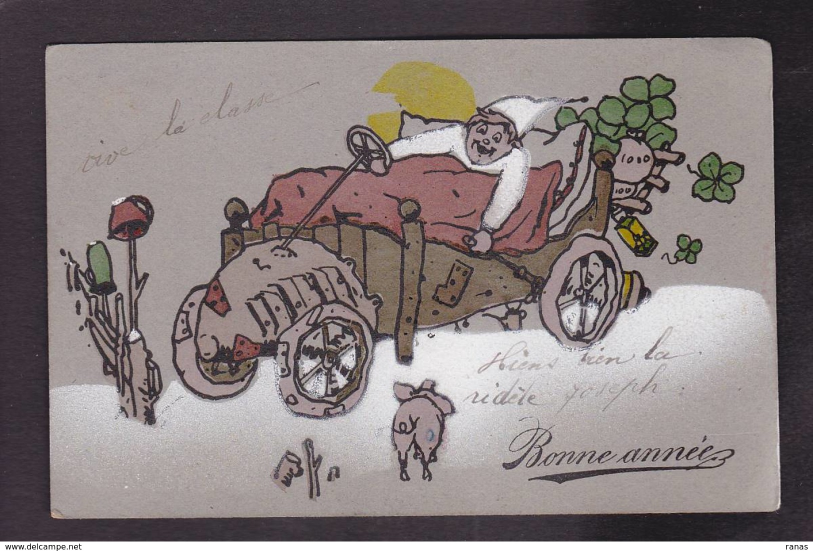 CPA Voiture Automobile Fantaisie Cochon Pig Circulé - Pigs