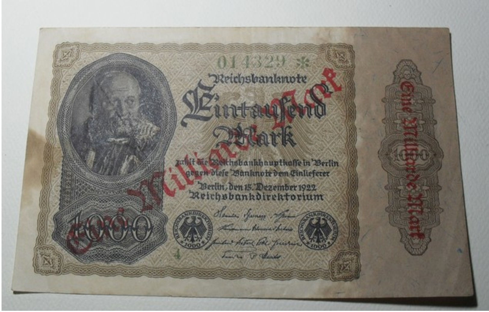 1922 - Allemagne - Germany - 1 MILLIARDE MARK / 1000 MARK - 15 Dezember 1922 - 014329 - 1 Milliarde Mark