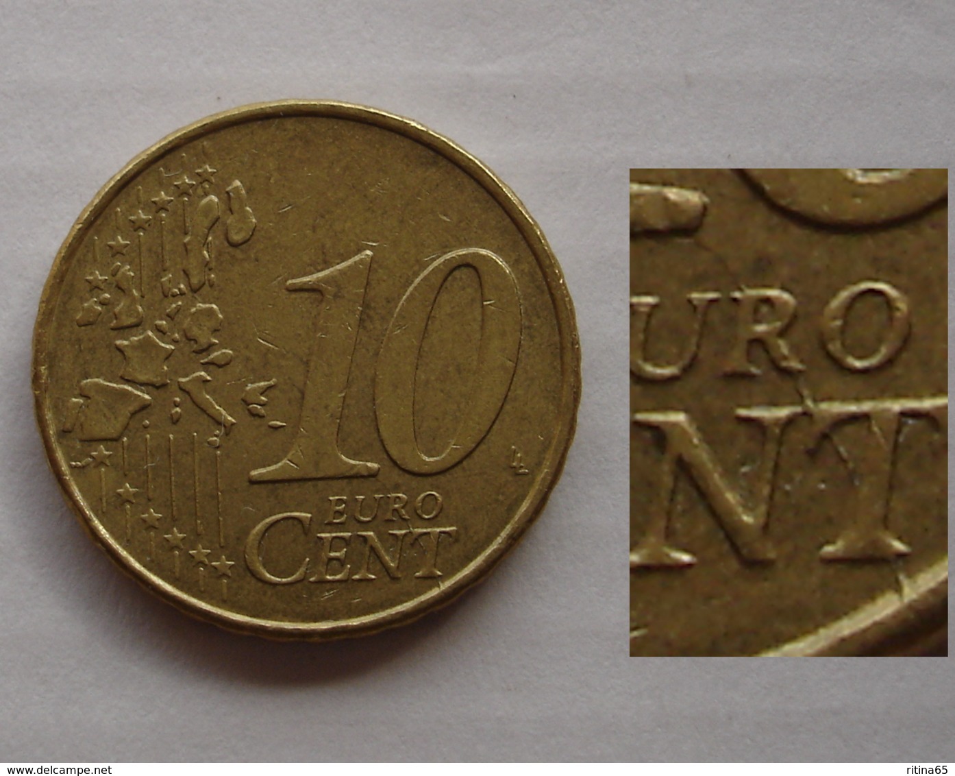 N. 77 ERRORE EURO !!! 10 CT. 2000 OLANDA FRATTURA DI CONIO !!! - Variétés Et Curiosités