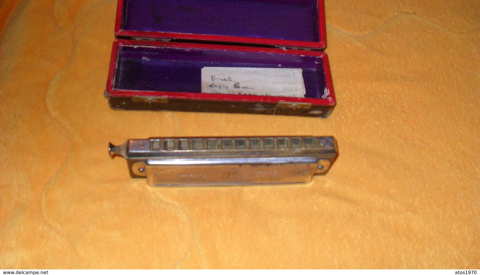 BOITE ET INSTRUMENT ANCIEN THE SUPER CHROMONICA..MADE BY HOHNER GERMANY..CHROMATIC HARMONICA..ALLEMAGNE..