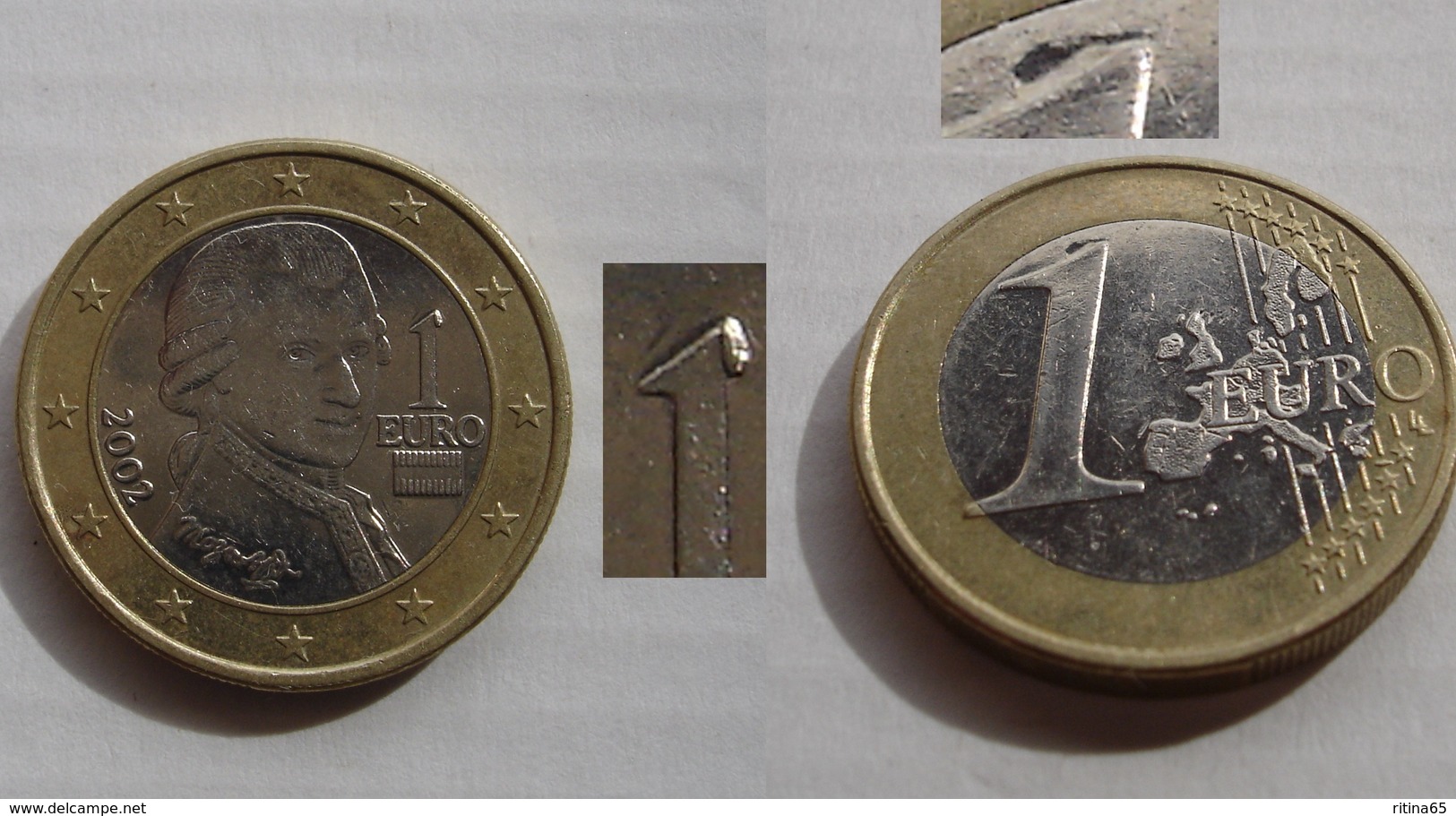 N. 82 ERRORE EURO !!! 1 € 2002 AUSTRIA ESCRESCENZA DI METALLO SUL VALORE !!! - Errors And Oddities