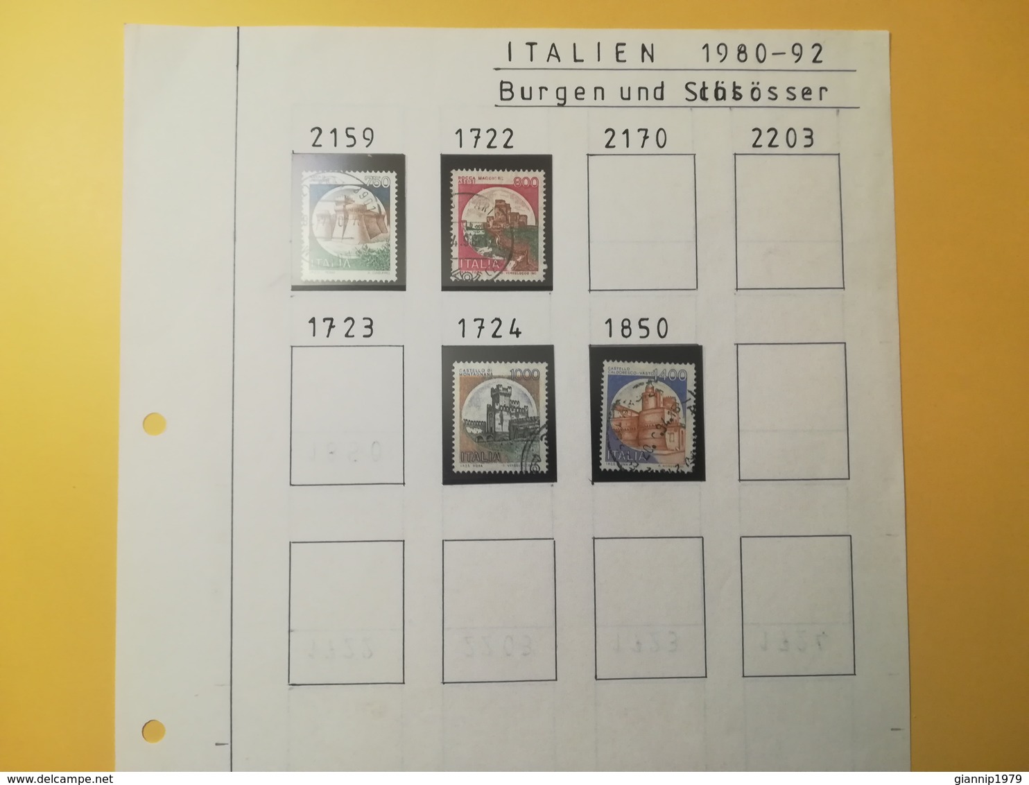 PAGINA PAGE ALBUM ITALIA ITALY 1980 CASTELLI CASTLE ATTACCATI PAGE WITH STAMPS COLLEZIONI LOTTO LOTS - Lotti E Collezioni